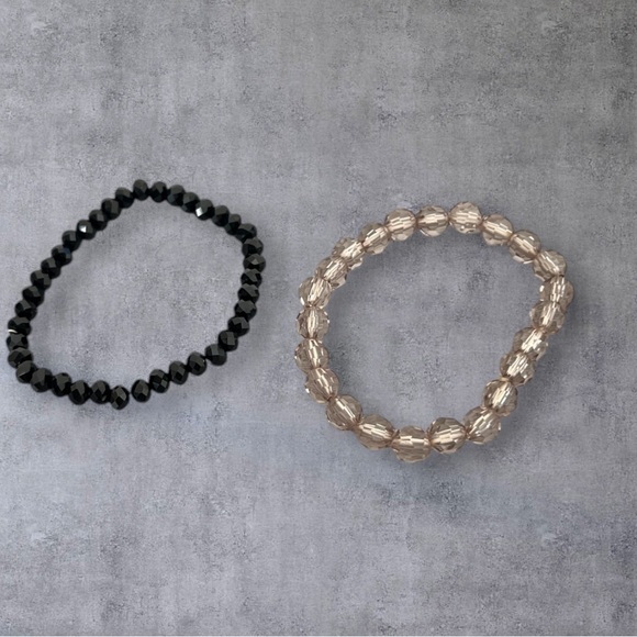 Set of 2 stretchy bracelet Black & gray faux crystals - Picture 1 of 4